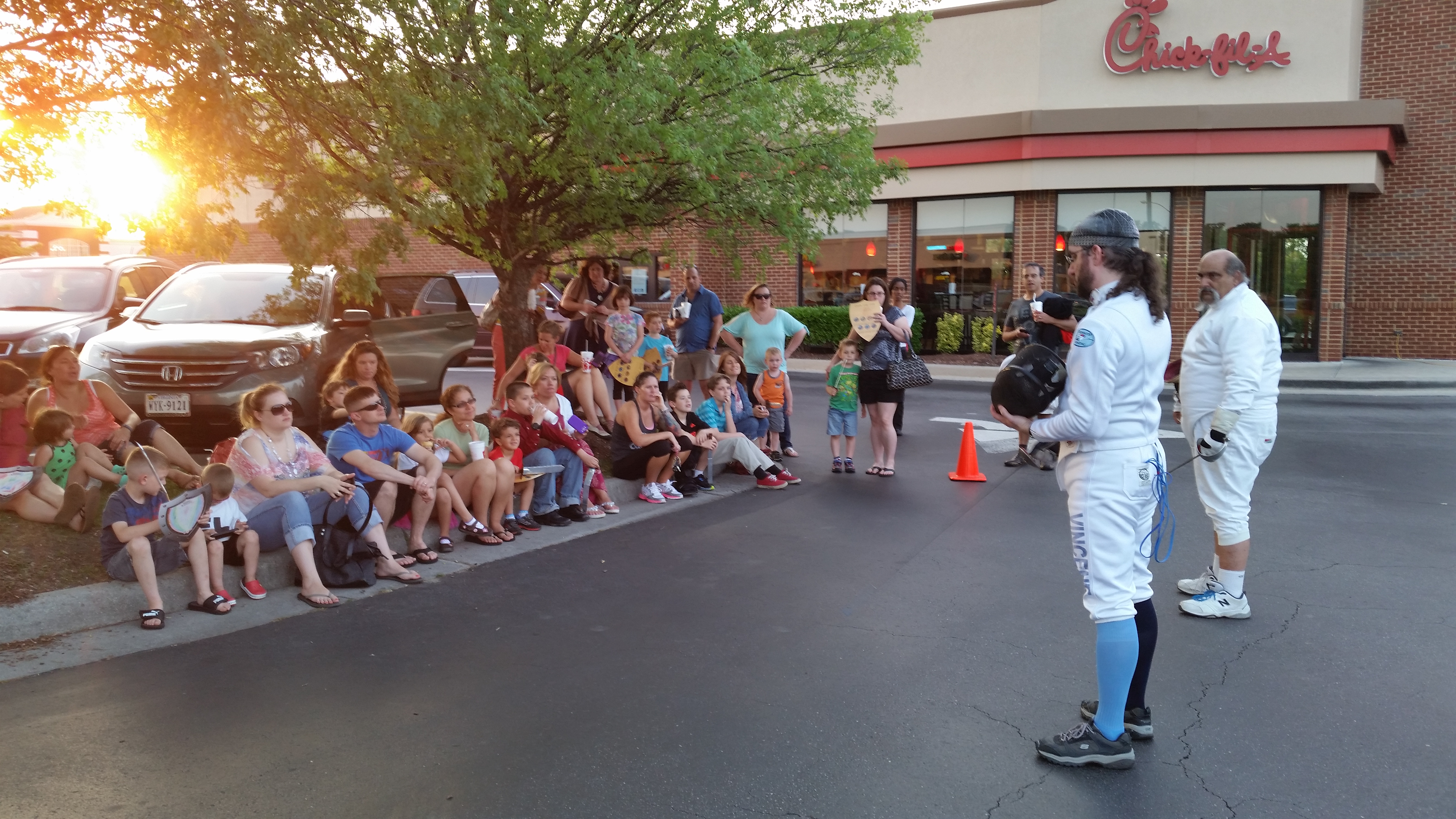 A fencing demonstration as part of Chik-Fil-A's knight-themed family night.