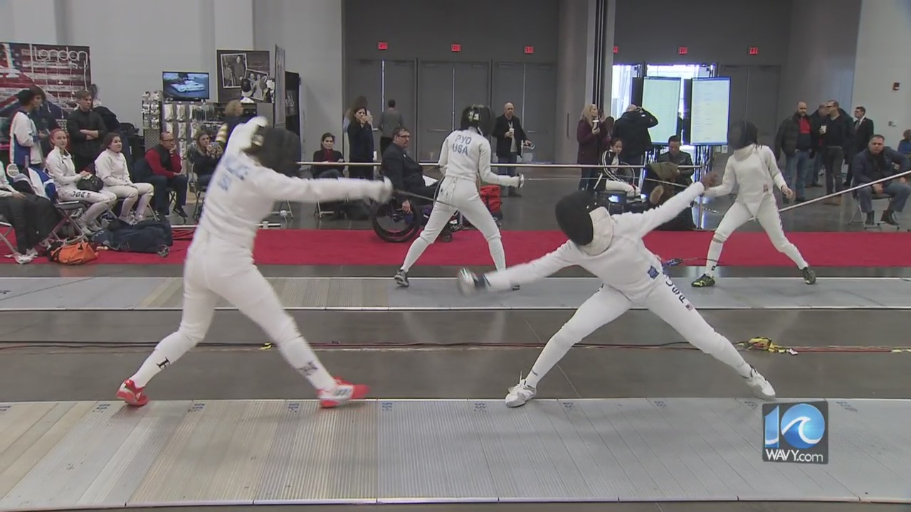 Two fencers face off at the Virginia Beach Natinal American Cup Tournament